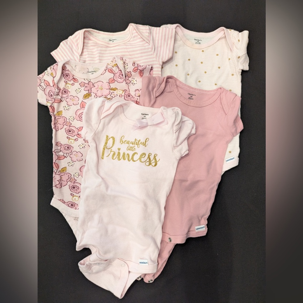 Onesies® by Gerber Pink and Gold Baby Bodysuit Collection (12M)